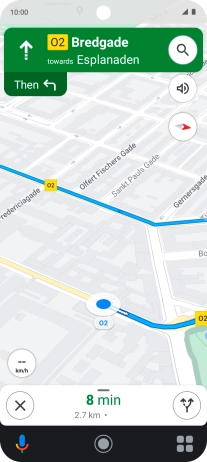 The travel information at the bottom of the screen shows your estimated time of arrival and distance to destination.