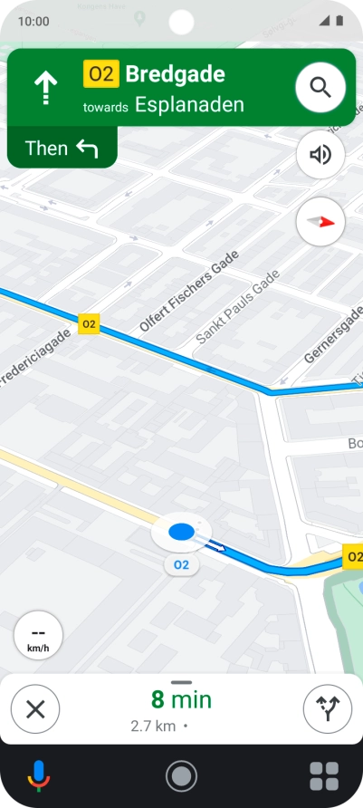 The travel information at the bottom of the screen shows your estimated time of arrival and distance to destination.