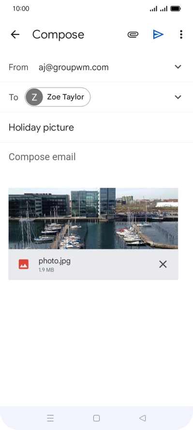 Press the text input field and write the text for your email message.