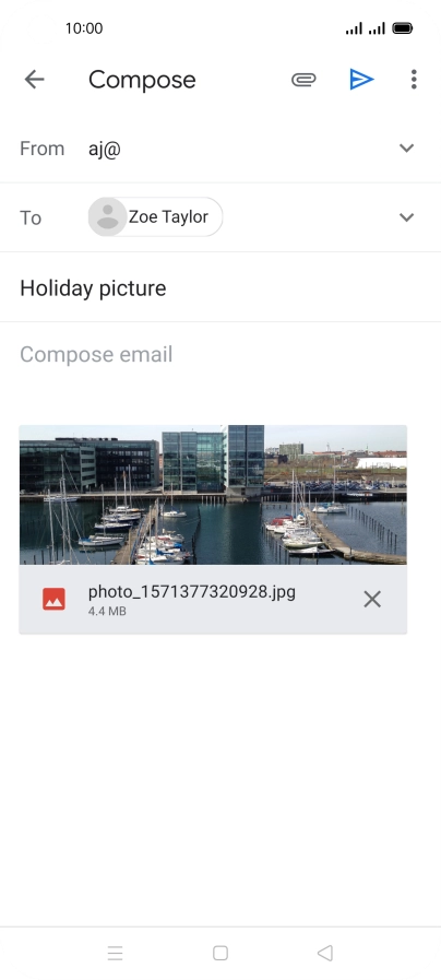 Press the text input field and write the text for your email message.