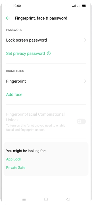 Press Fingerprint and key in the additional phone lock code you created earlier.