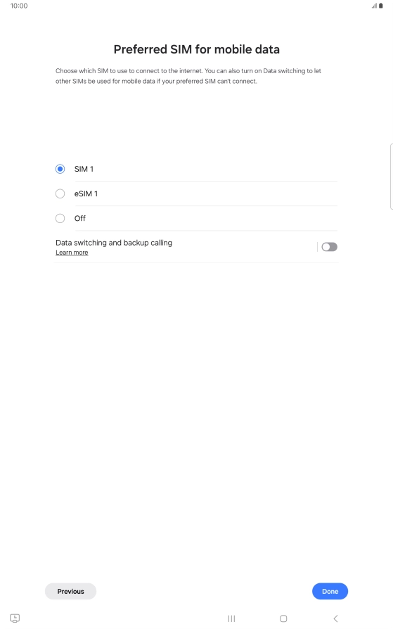 Press the required setting.