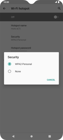 Press WPA2-Personal to password protect your Wi-Fi hotspot.