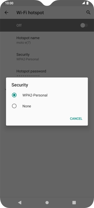 Press WPA2-Personal to password protect your Wi-Fi hotspot.