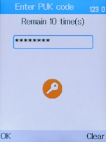 Key in the PUK and press the Left selection key.
