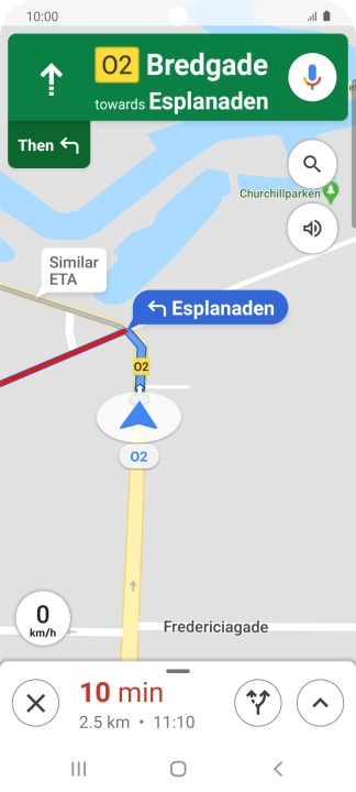 The travel information at the bottom of the screen shows your estimated time of arrival and distance to destination.