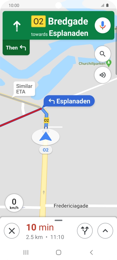 The travel information at the bottom of the screen shows your estimated time of arrival and distance to destination.