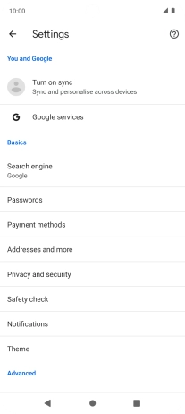 Press Privacy and security.