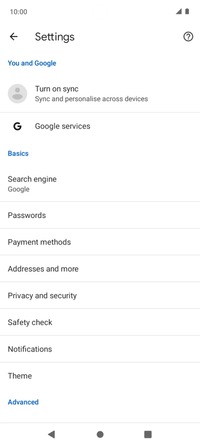 Press Privacy and security.