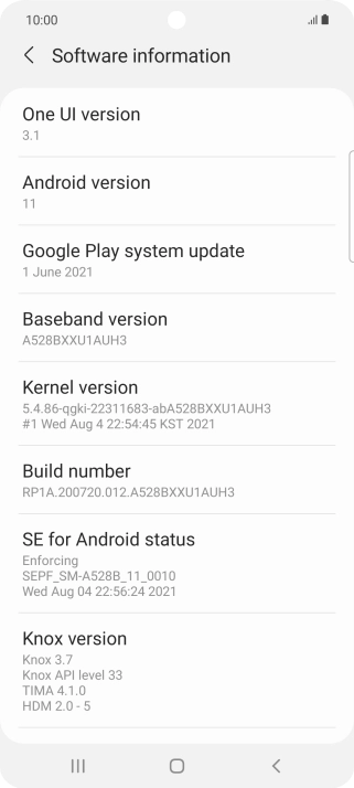Your phone's software version is displayed below Android version.