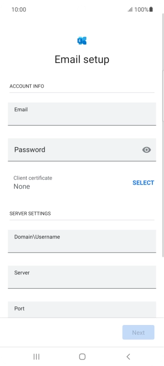 Press Password and key in the password for your email account.
