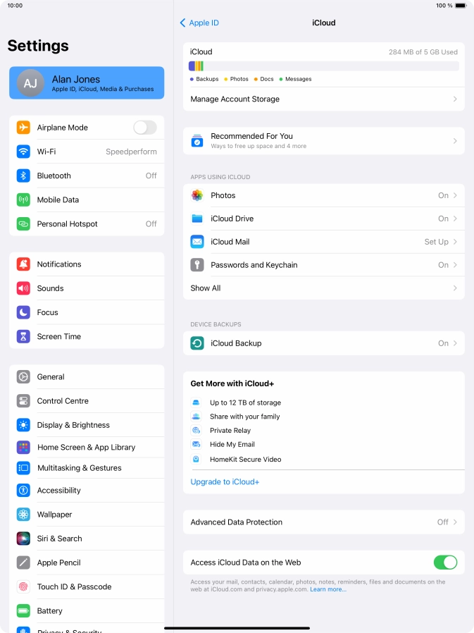 Press iCloud Backup.