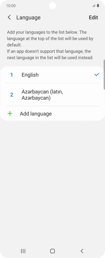 To subsequently select another language as the default language, press the required language.