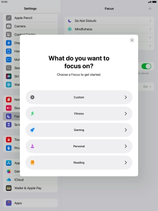 Press the required focus mode and follow the instructions on the screen to add the selected focus mode.