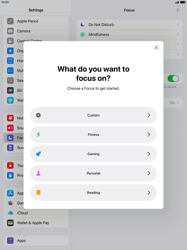 Press the required focus mode and follow the instructions on the screen to add the selected focus mode.