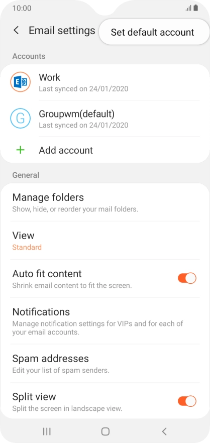 Press Set default account.