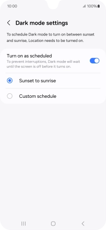 Press the required setting.