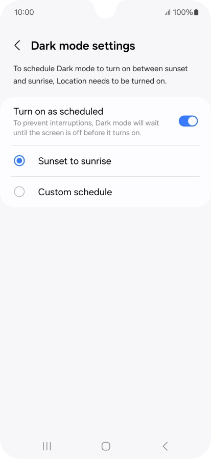 Press the required setting.