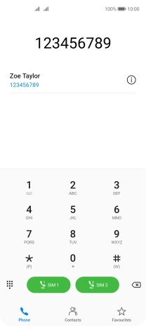 Key in the required number and press the call icon next to the required SIM.