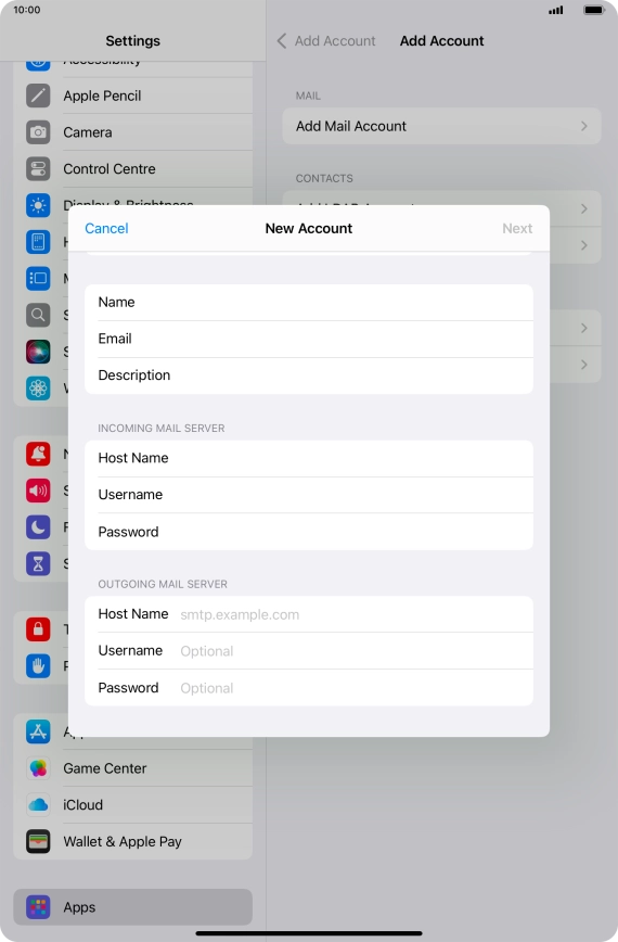 Press Host Name and key in the name of your email provider's outgoing server.
