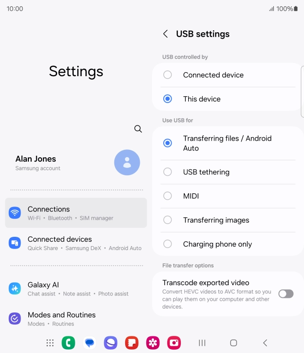 Press Transferring files / Android Auto.
