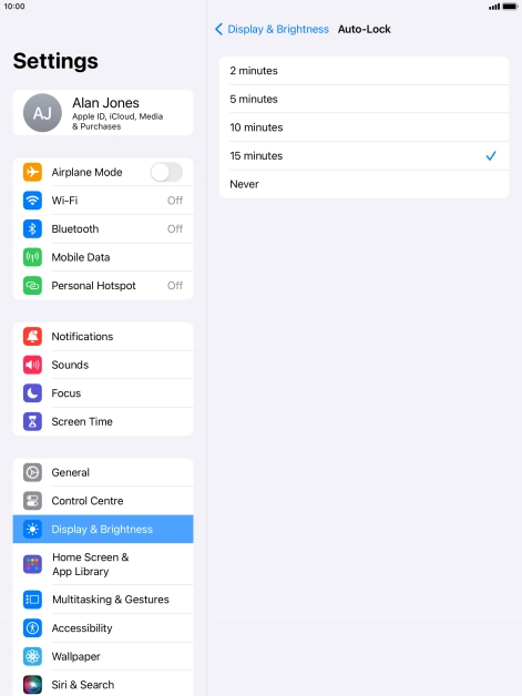 Press the required setting.