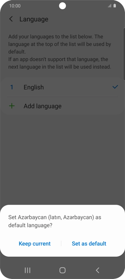 To select the new language as the default phone language, press Set as default.