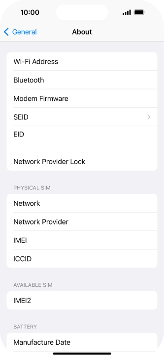 Your phone's EID number is displayed below EID.