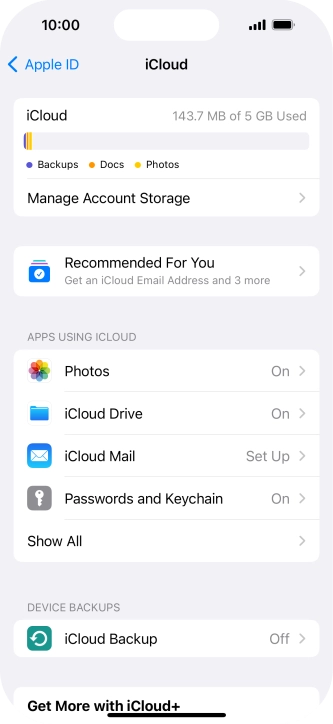 Press iCloud Backup.