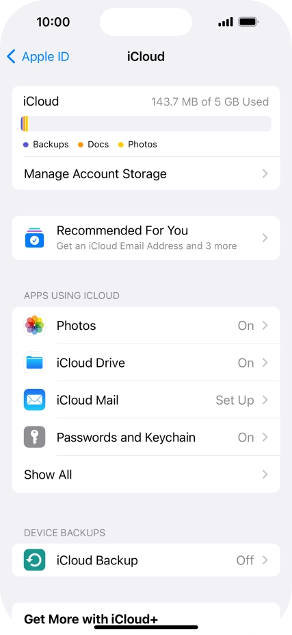 Press iCloud Backup.