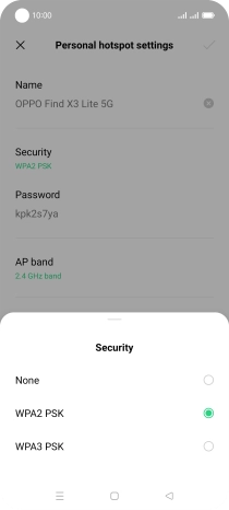 Press WPA3 PSK to password protect your Wi-Fi hotspot.