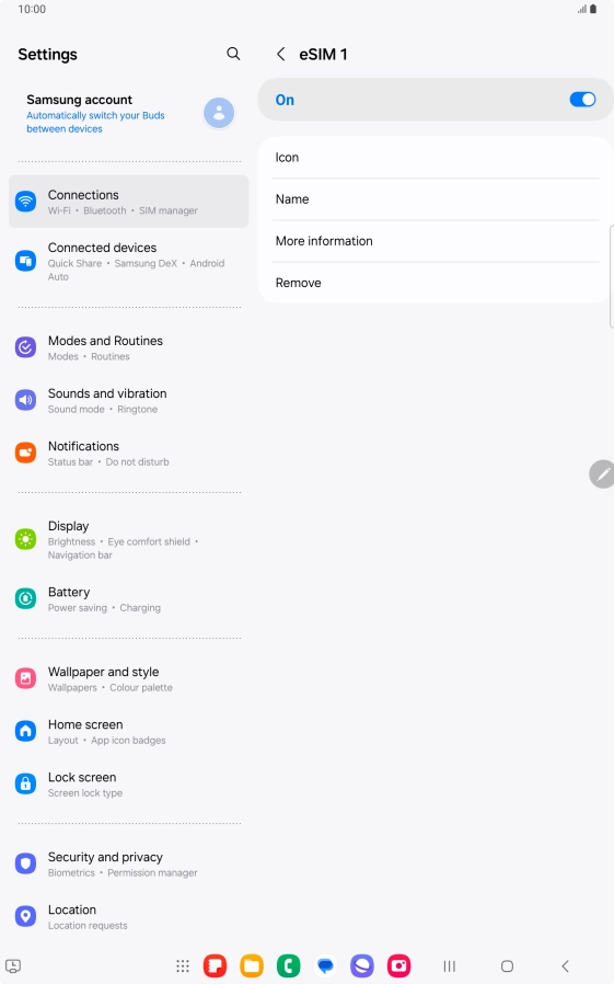 Press the indicator to turn use of the eSIM on or off.