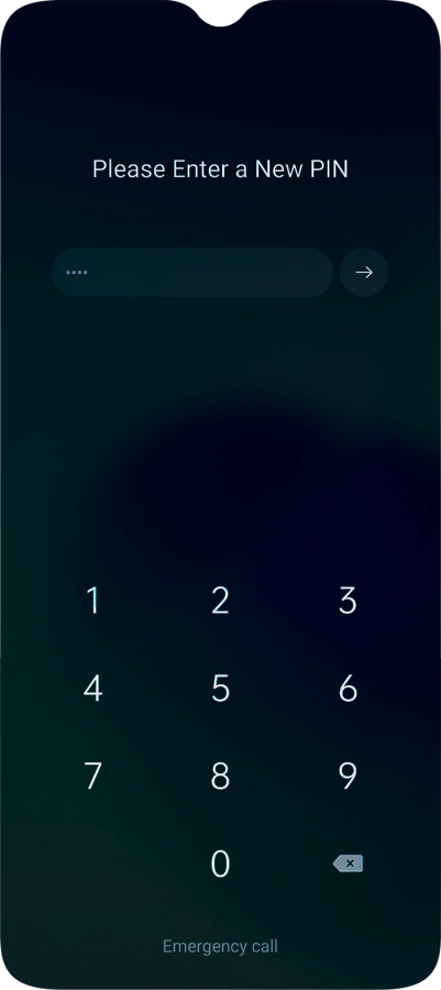 Key in a new four-digit PIN and press arrow right.