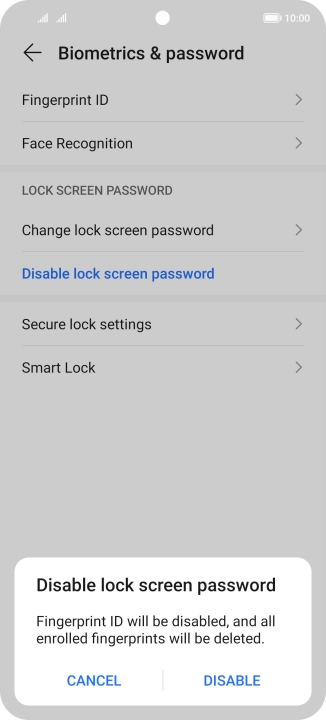 Key in the current phone lock code and press DISABLE.