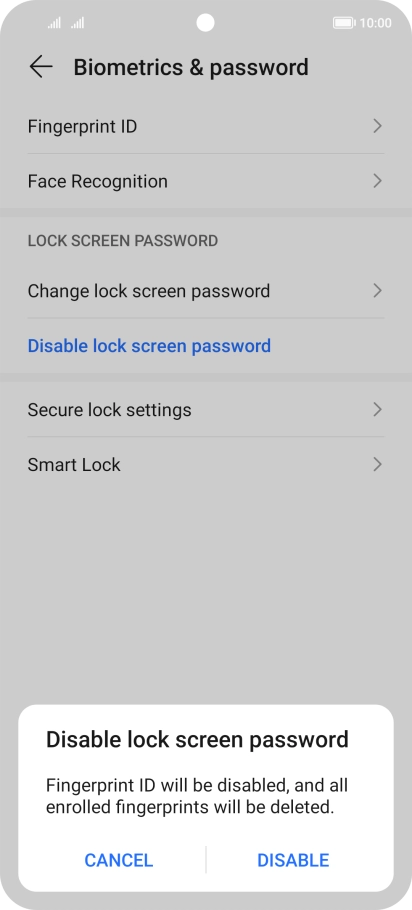 Key in the current phone lock code and press DISABLE.