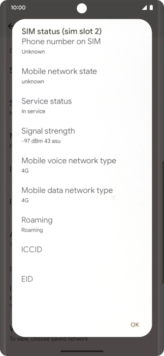 Your phone's EID number is displayed below EID.
