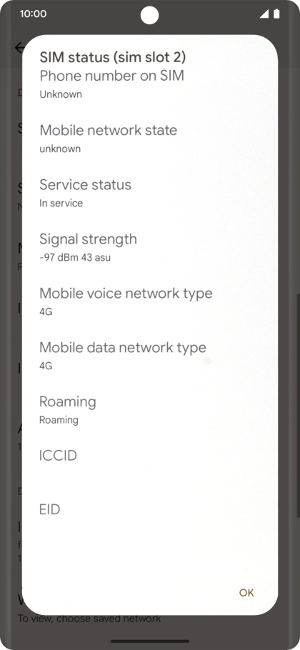 Your phone's EID number is displayed below EID.