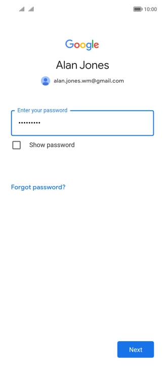 Press Next and follow the instructions on the screen to select settings for your Google account.