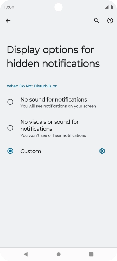 Press the fields next to the required settings to turn display of the selected notification types on or off.