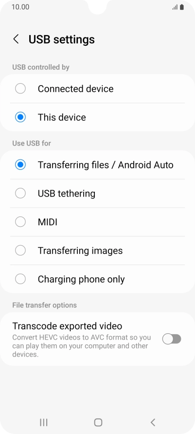 Press Transferring files / Android Auto.