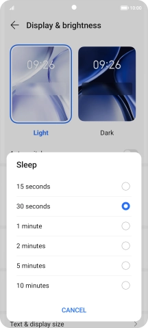 Press the required setting.
