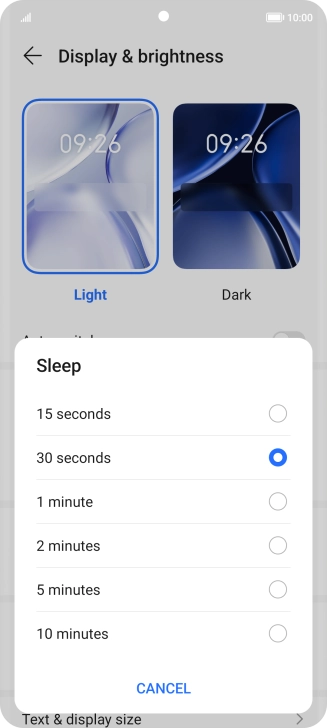 Press the required setting.