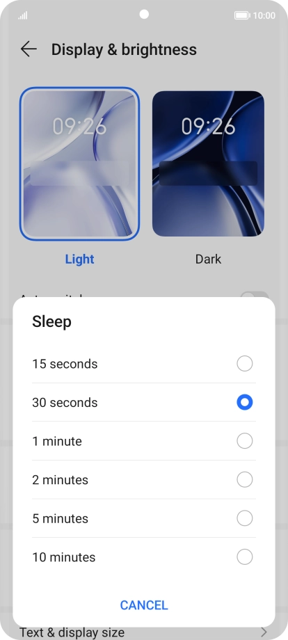 Press the required setting.
