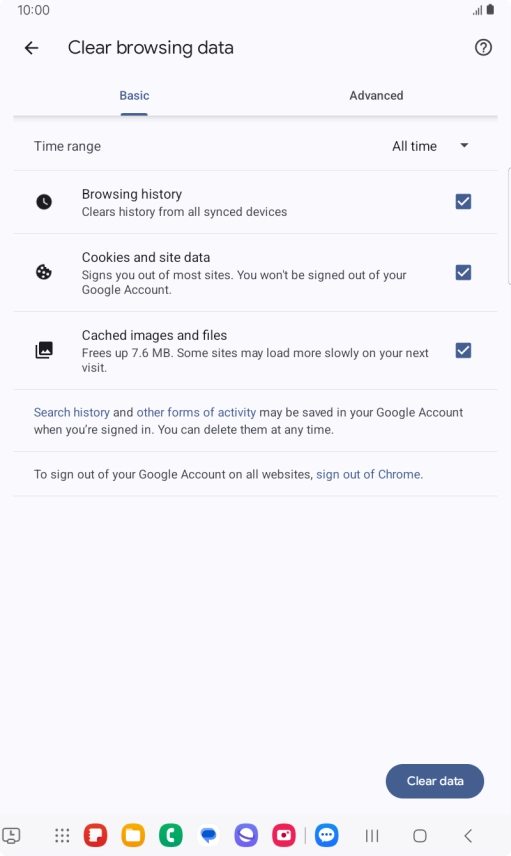 Press the fields next to the required data types.