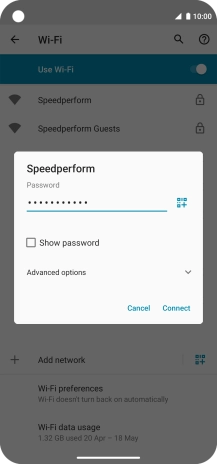 Key in the password for the Wi-Fi network and press Connect.