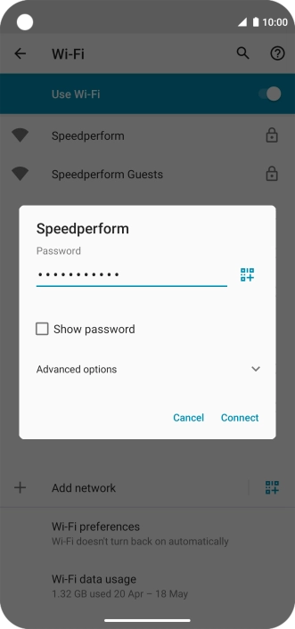 Key in the password for the Wi-Fi network and press Connect.