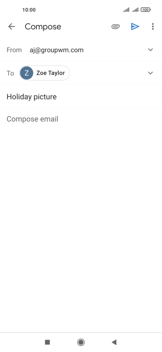 Press the text input field and write the text for your email message.