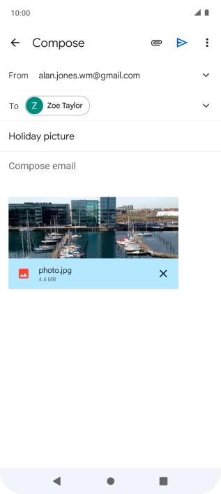 Press the text input field and write the text for your email message.