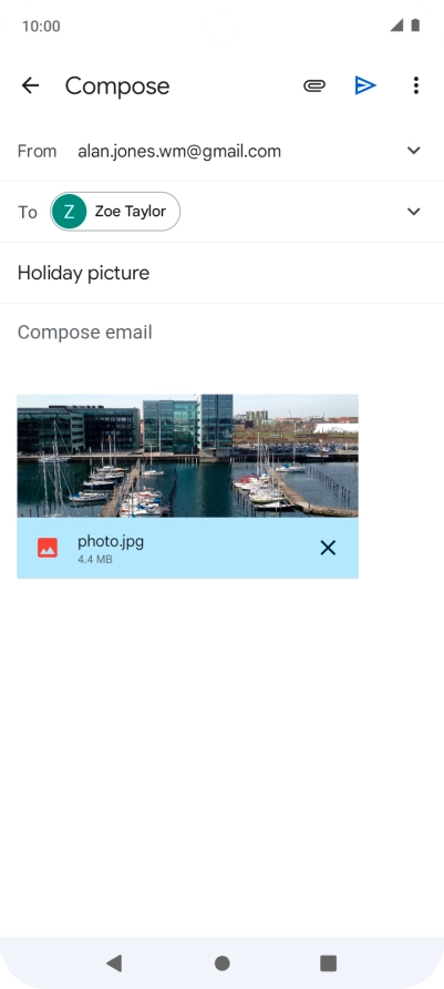 Press the text input field and write the text for your email message.