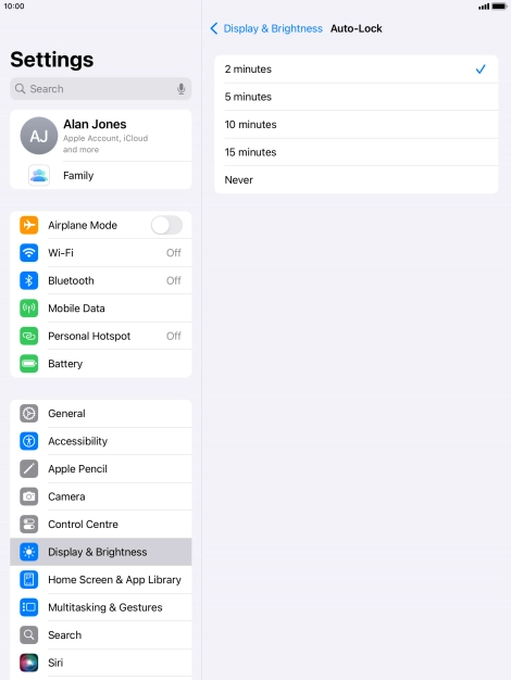 Press the required setting.